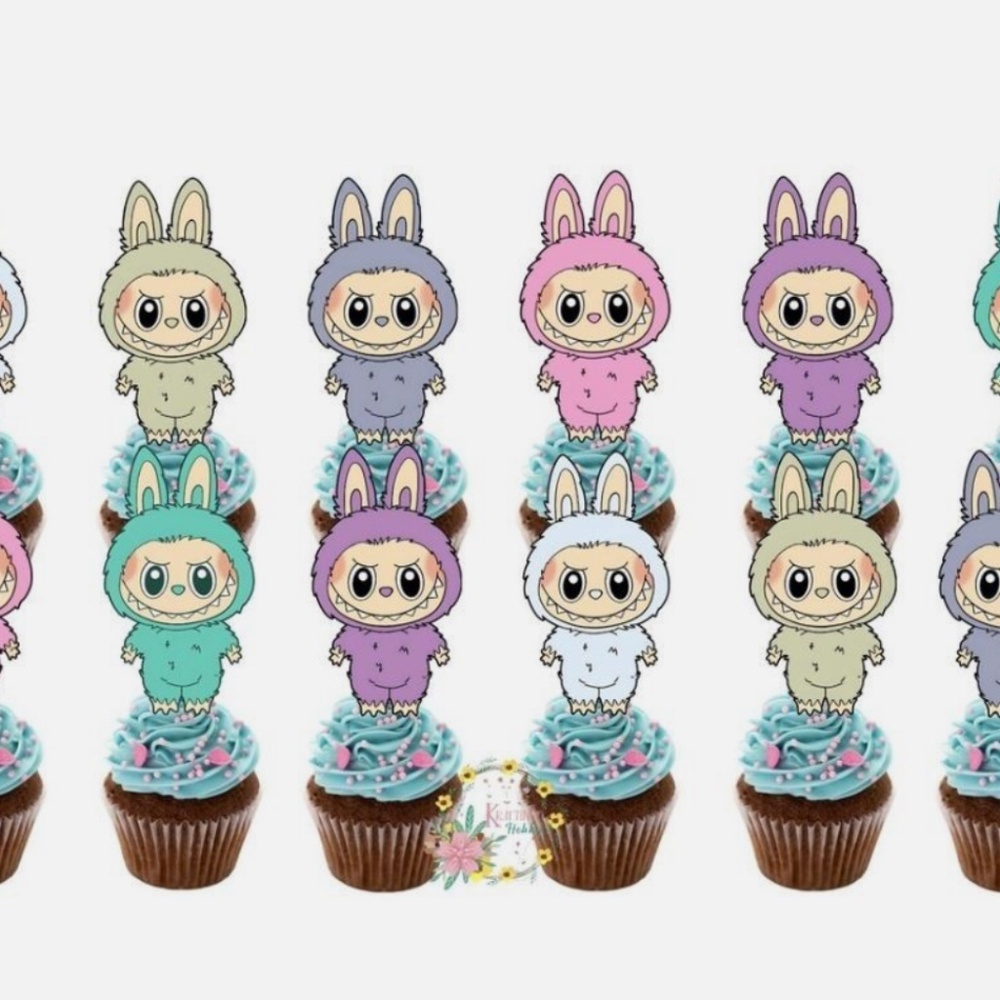 LABUBU CUPCAKE TOPPERS l 48 PIECES MADE ON CARDSTOCK PAPER